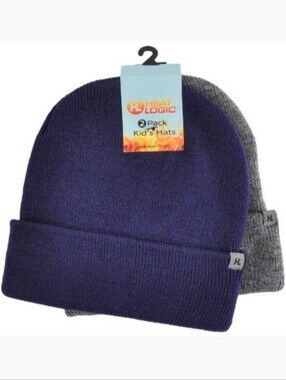 Kids 2-Pack Knit Beanie Hats - Navy and Gray